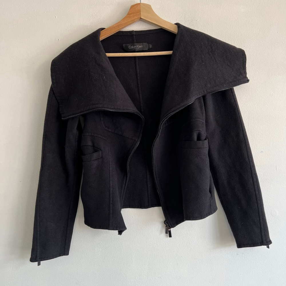 Calvin Klein Black Wool Asymmetrical Zip Jacket S
